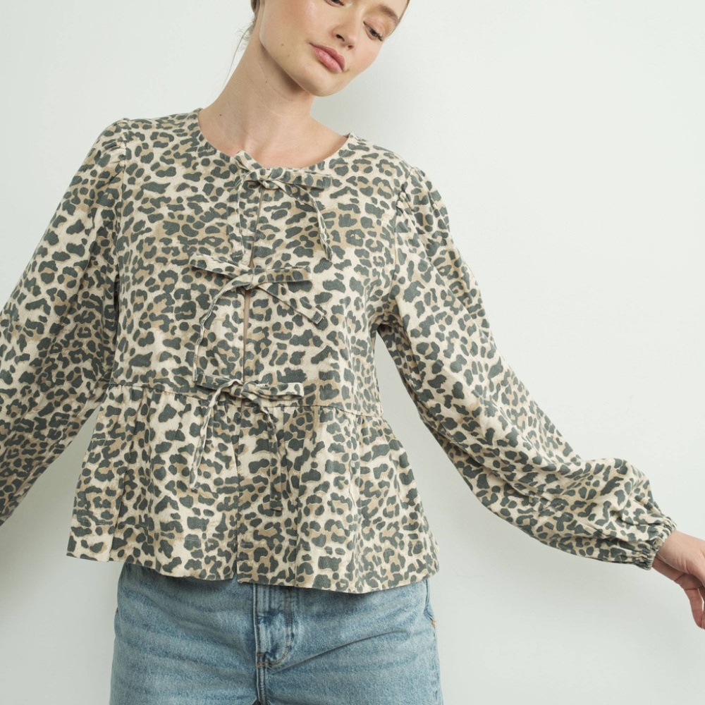 leopard Tie Front Top